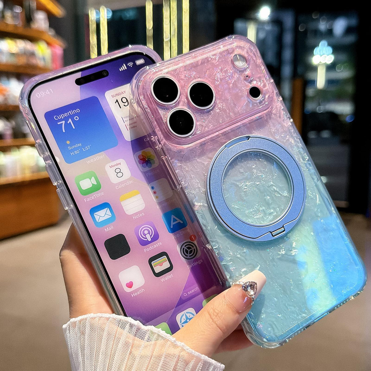 Compatible with iPhone 18 Pro Max Ice Shell 360 Magnetic Holder Phone Case - Pink Lemon