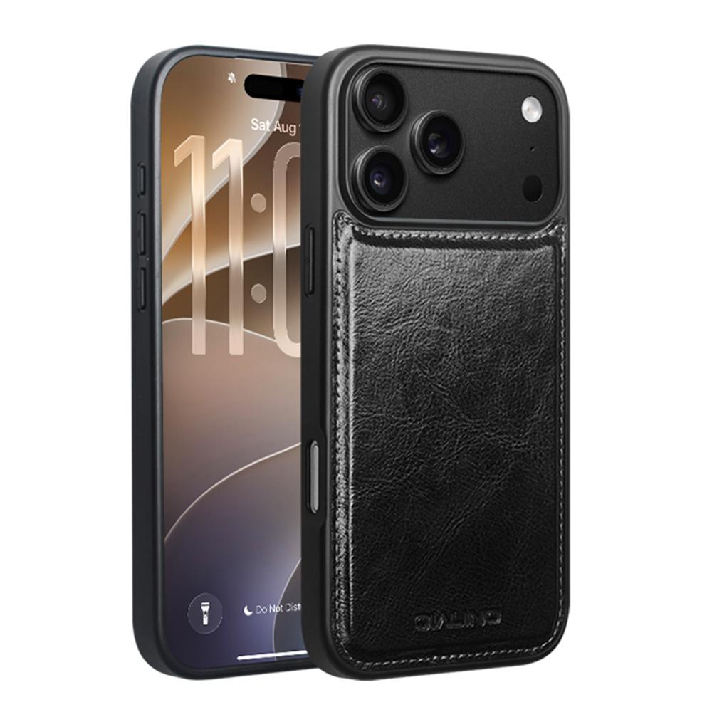 Compatible with iPhone 18 Pro Max QIALINO Classic Leather Back Cover Phone Case - Black