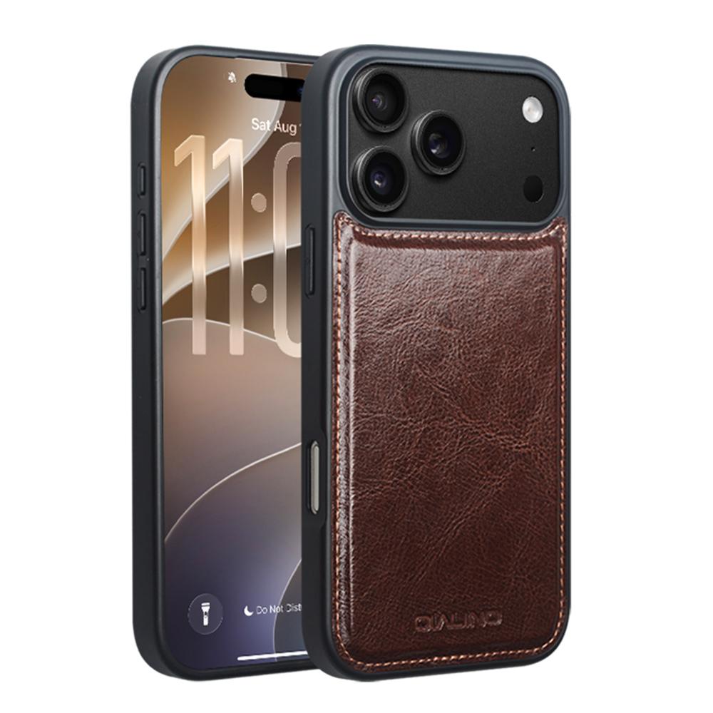 Compatible with iPhone 18 Pro Max QIALINO Classic Leather Back Cover Phone Case - Brown