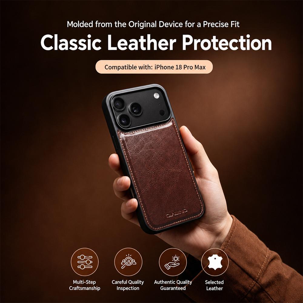 Compatible with iPhone 18 Pro Max QIALINO Classic Leather Back Cover Phone Case - Brown