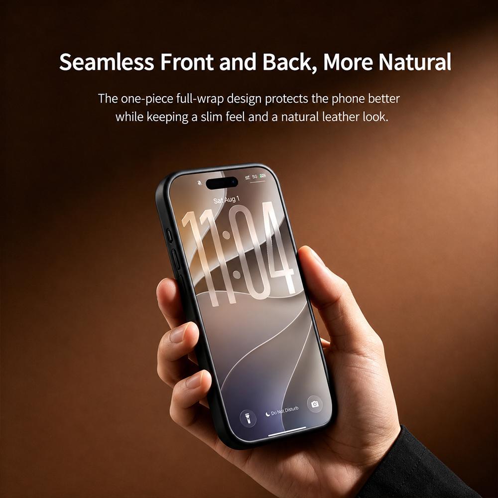 Compatible with iPhone 18 Pro Max QIALINO Classic Leather Back Cover Phone Case - Brown