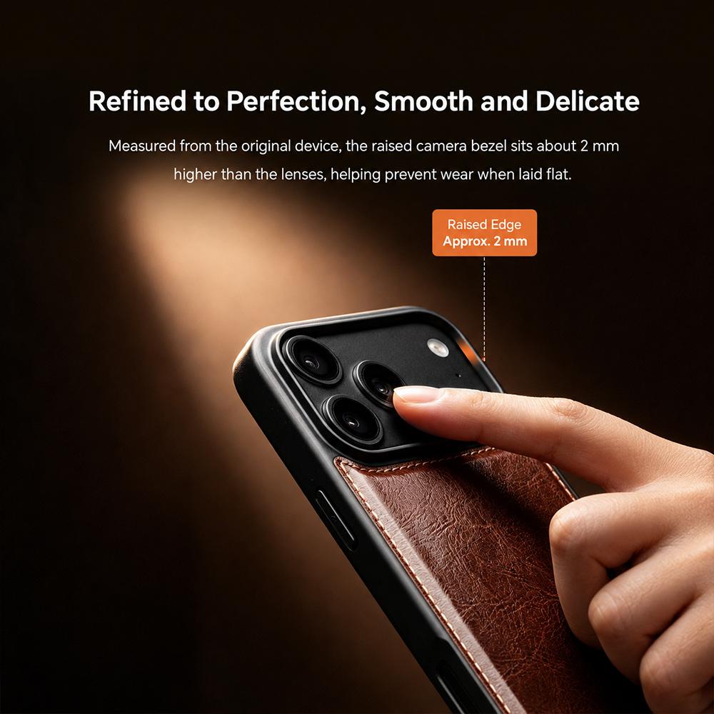 Compatible with iPhone 18 Pro Max QIALINO Classic Leather Back Cover Phone Case - Brown