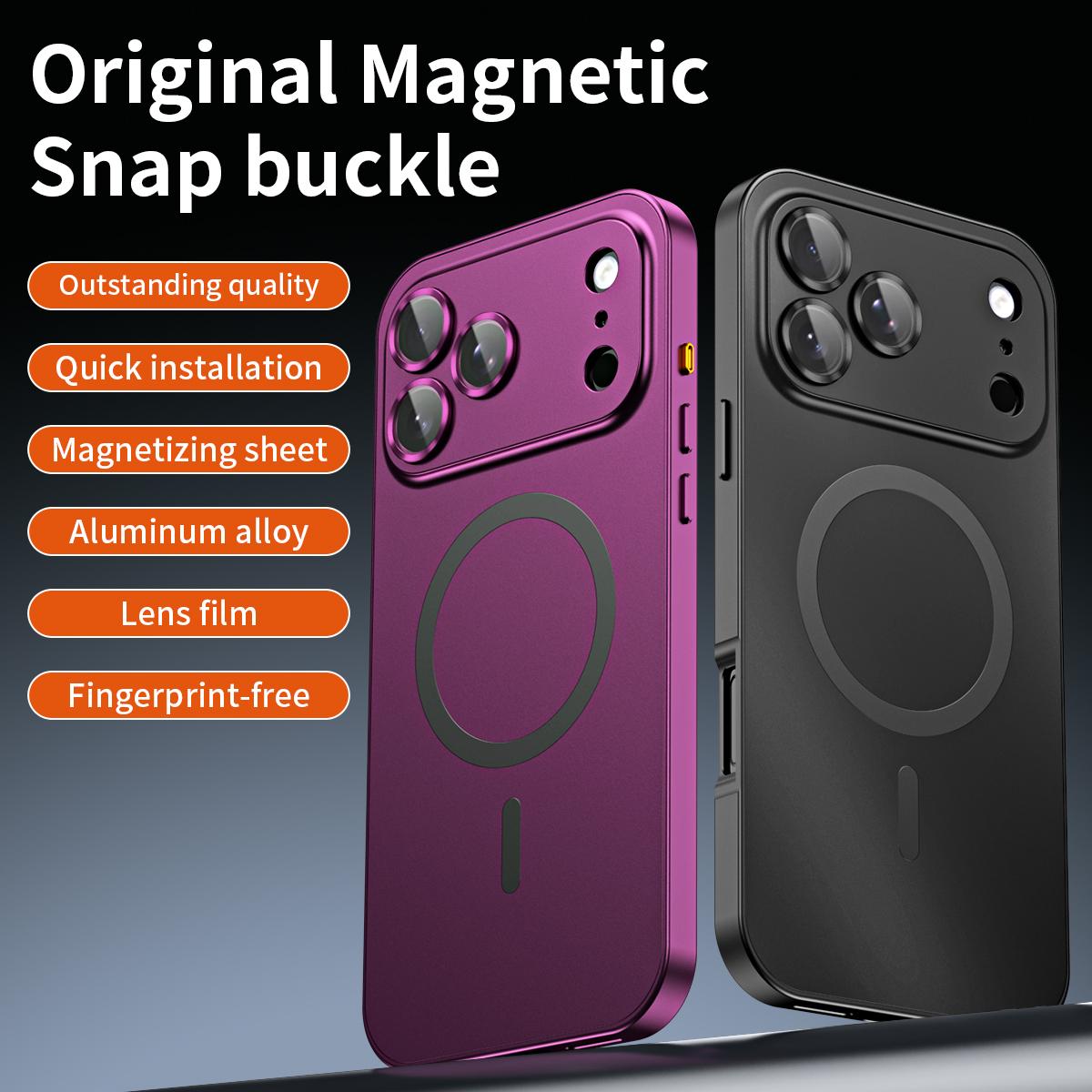 Compatible with iPhone 18 Pro Max Spring Buckle MagSafe Magnetic Metal Phone Case - Light Blue