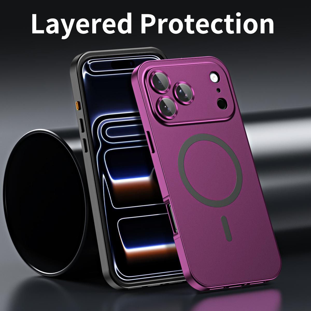 Compatible with iPhone 18 Pro Max Spring Buckle MagSafe Magnetic Metal Phone Case - Light Blue