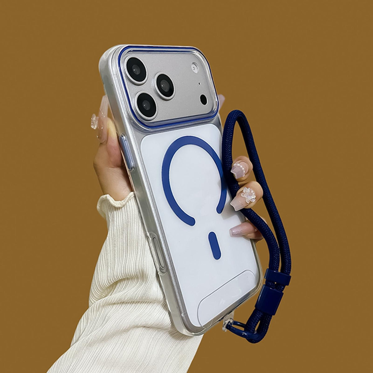 Compatible with iPhone 18 Pro Max Question Mark Clear PC Magnetic Phone Case with Lanyard - Business Blue