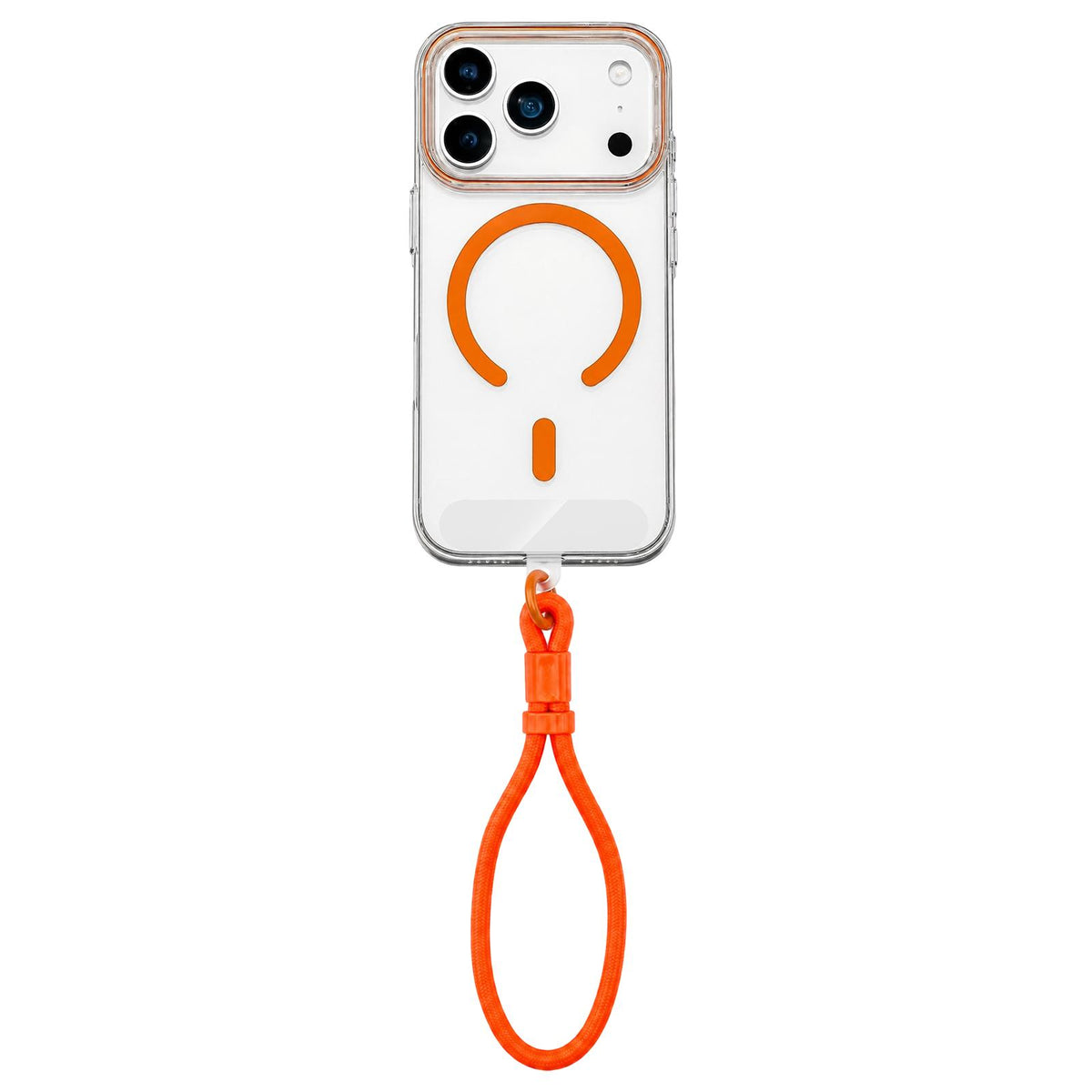 Compatible with iPhone 18 Pro Max Question Mark Clear PC Magnetic Phone Case with Lanyard - Cosmic Orange