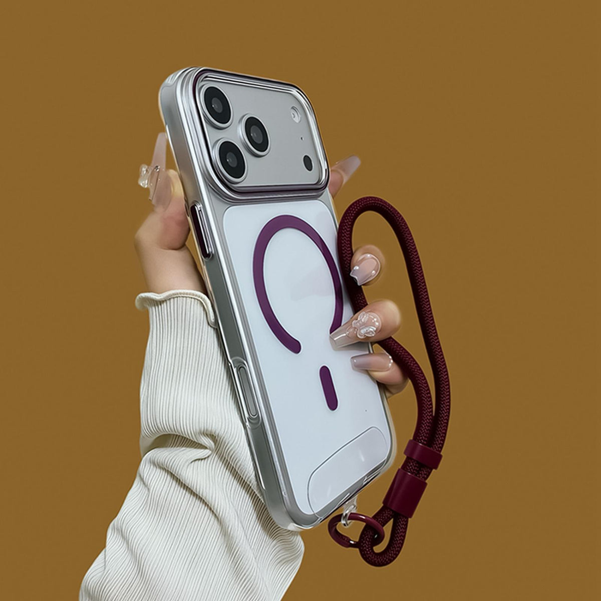 Compatible with iPhone 18 Pro Max Question Mark Clear PC Magnetic Phone Case with Lanyard - Cherry Red