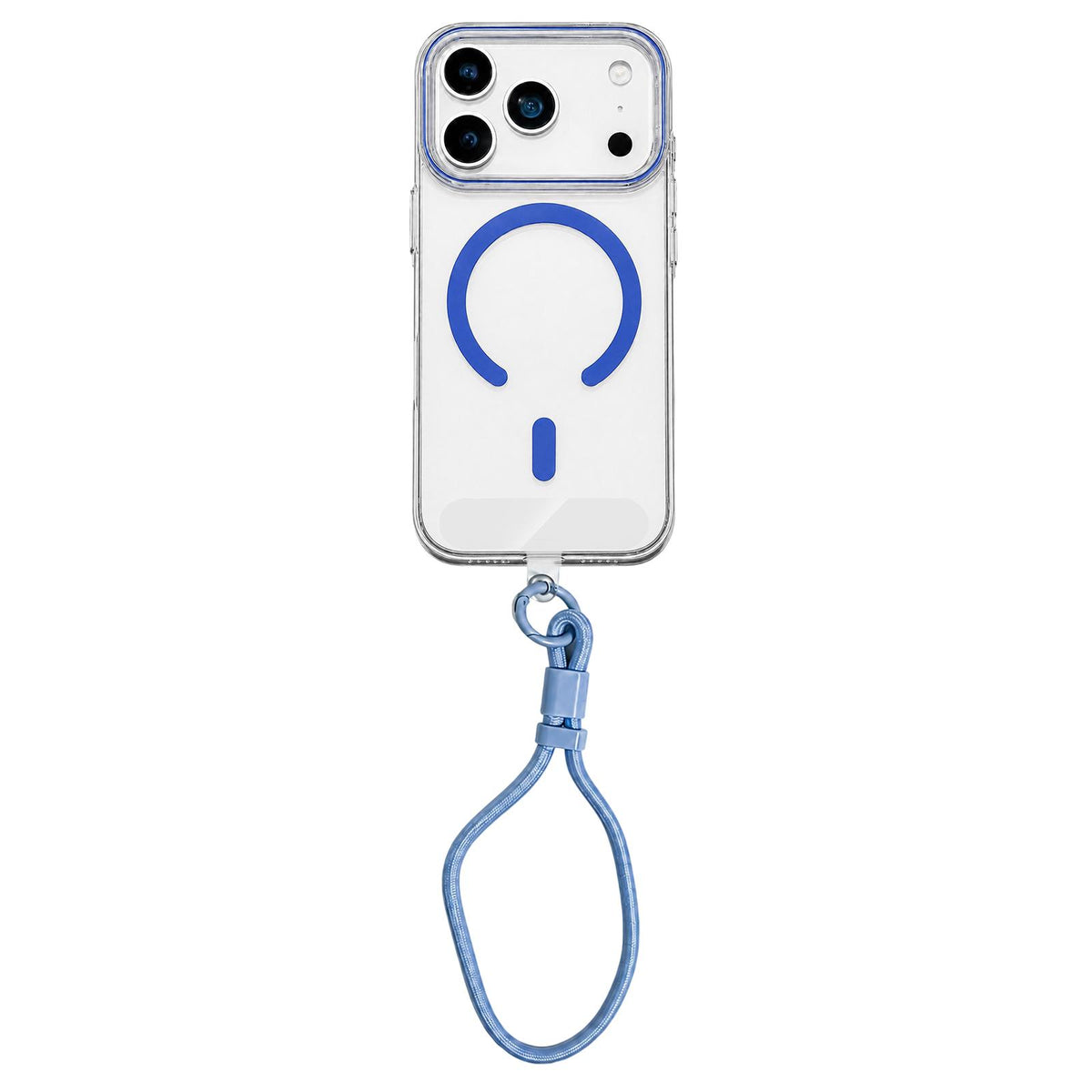 Compatible with iPhone 18 Pro Max Question Mark Clear PC Magnetic Phone Case with Lanyard - Glacier Blue