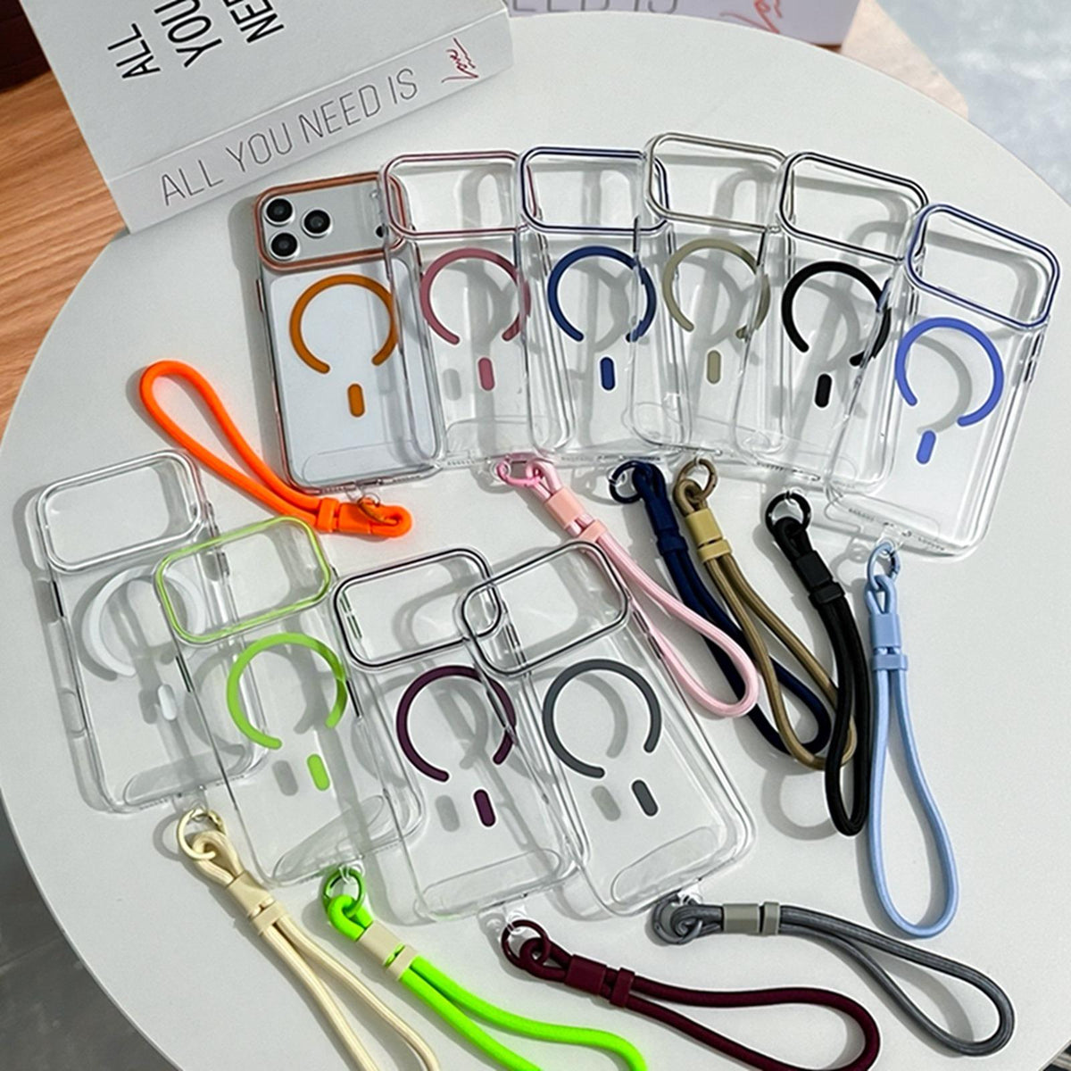 Compatible with iPhone 18 Pro Max Question Mark Clear PC Magnetic Phone Case with Lanyard - Elegant Pink