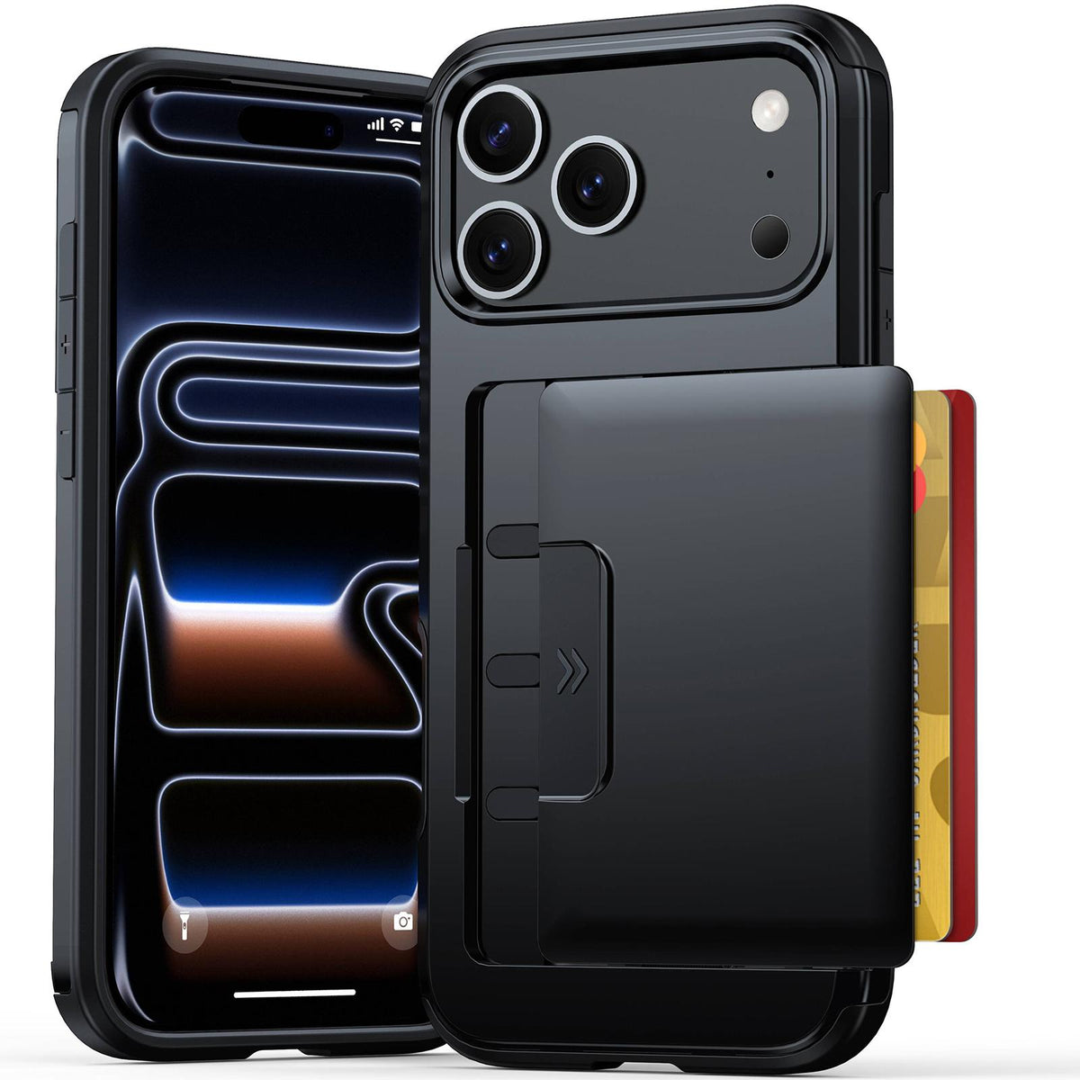 Compatible with iPhone 18 Pro Max Sliding Card Slot PC Dual-Layer TPU Phone Case - Black