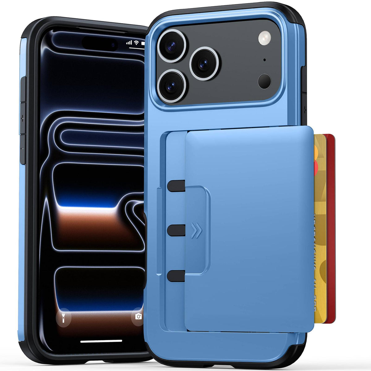 Compatible with iPhone 18 Pro Max Sliding Card Slot PC Dual-Layer TPU Phone Case - Light Blue
