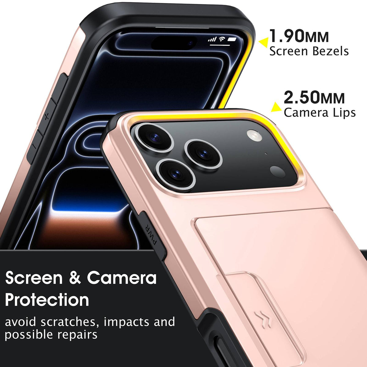 Compatible with iPhone 18 Pro Max Sliding Card Slot PC Dual-Layer TPU Phone Case - Rose Gold