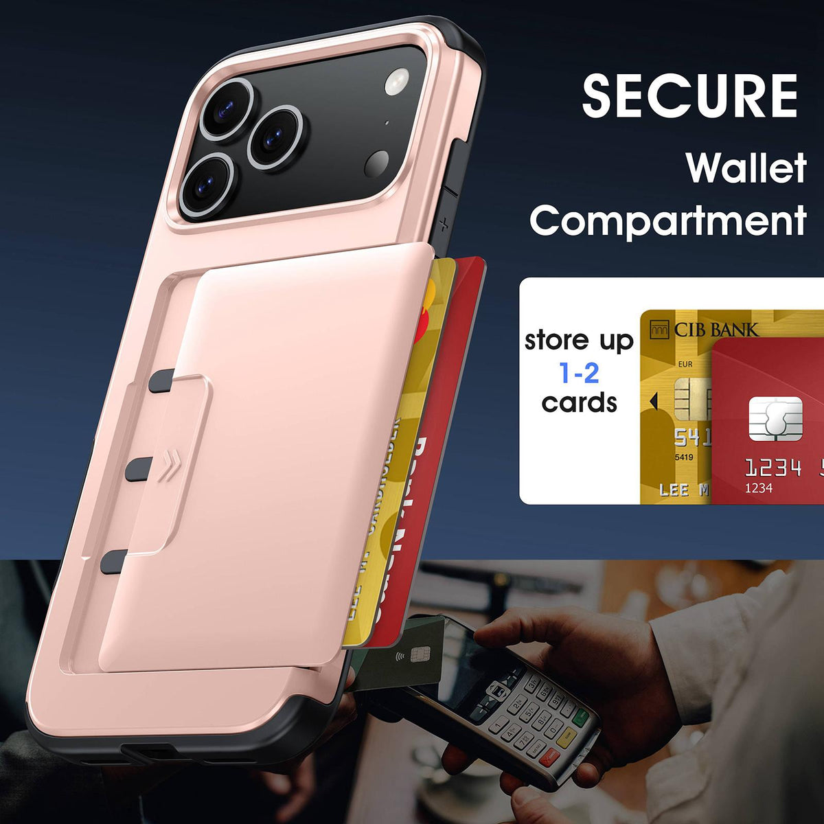 Compatible with iPhone 18 Pro Max Sliding Card Slot PC Dual-Layer TPU Phone Case - Rose Gold