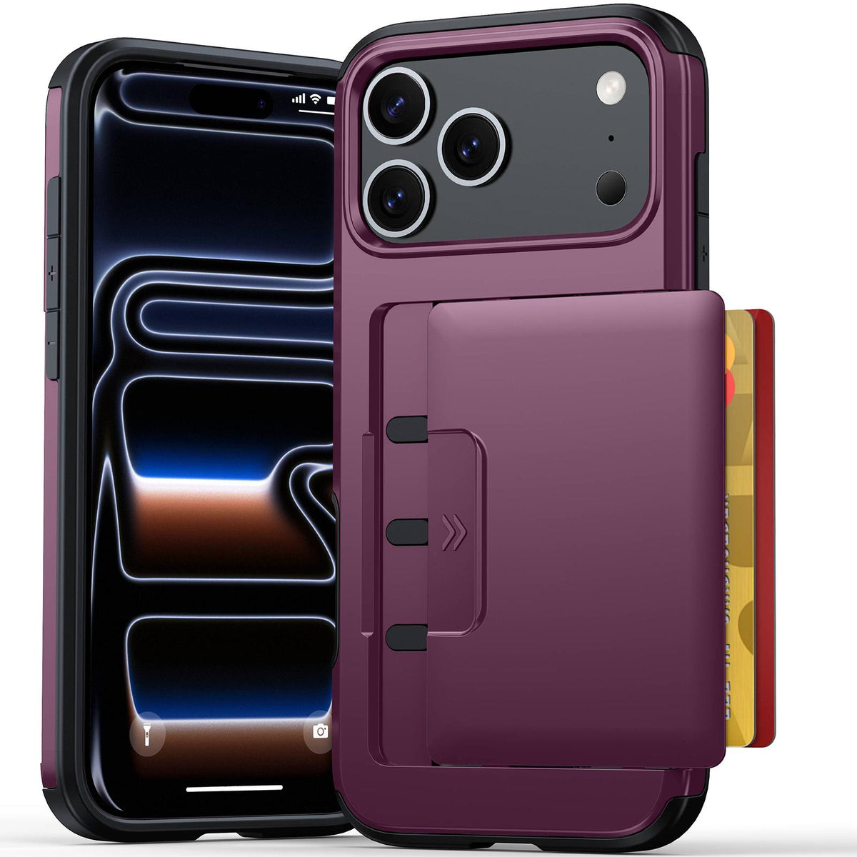 Compatible with iPhone 18 Pro Max Sliding Card Slot PC Dual-Layer TPU Phone Case - Cherry Red
