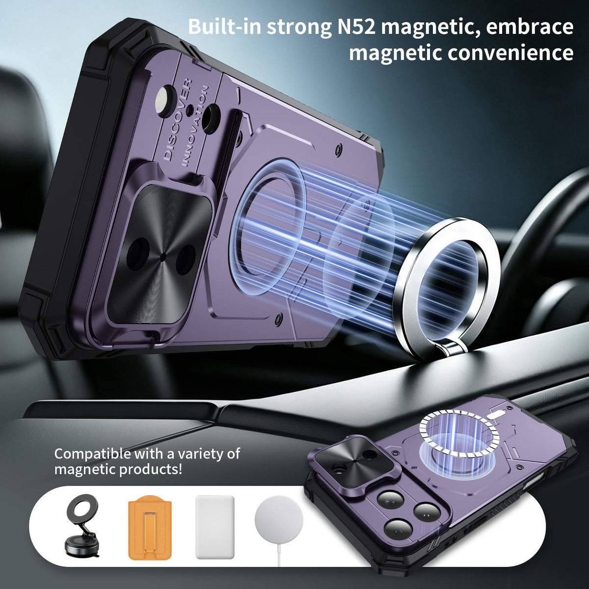 Compatible with iPhone 18 Pro Mecha Magnetic Sliding Camshield Phone Case - Purple