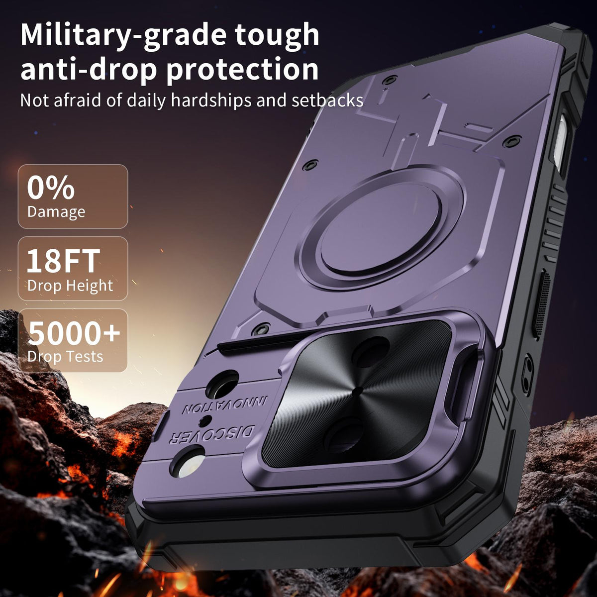 Compatible with iPhone 18 Pro Mecha Magnetic Sliding Camshield Phone Case - Purple