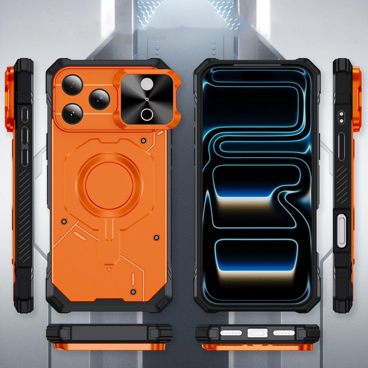 Compatible with iPhone 18 Pro Max Mecha Magnetic Sliding Camshield Phone Case - Orange
