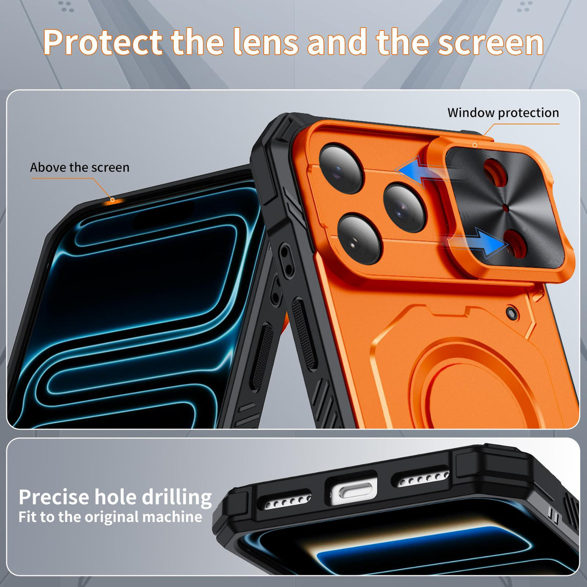 Compatible with iPhone 18 Pro Max Mecha Magnetic Sliding Camshield Phone Case - Orange