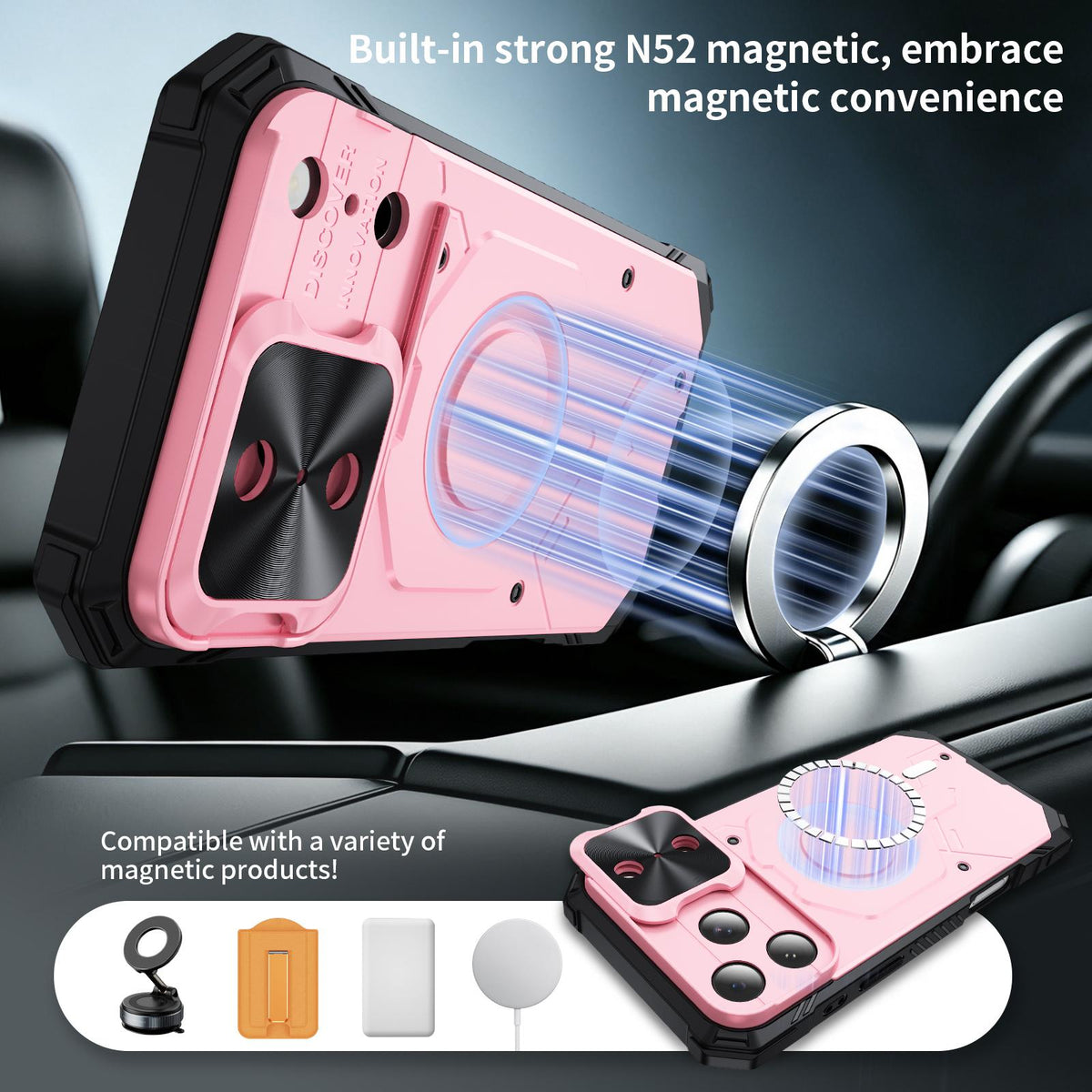 Compatible with iPhone 18 Pro Max Mecha Magnetic Sliding Camshield Phone Case - Pink