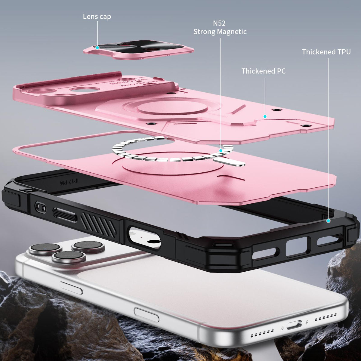 Compatible with iPhone 18 Pro Max Mecha Magnetic Sliding Camshield Phone Case - Pink