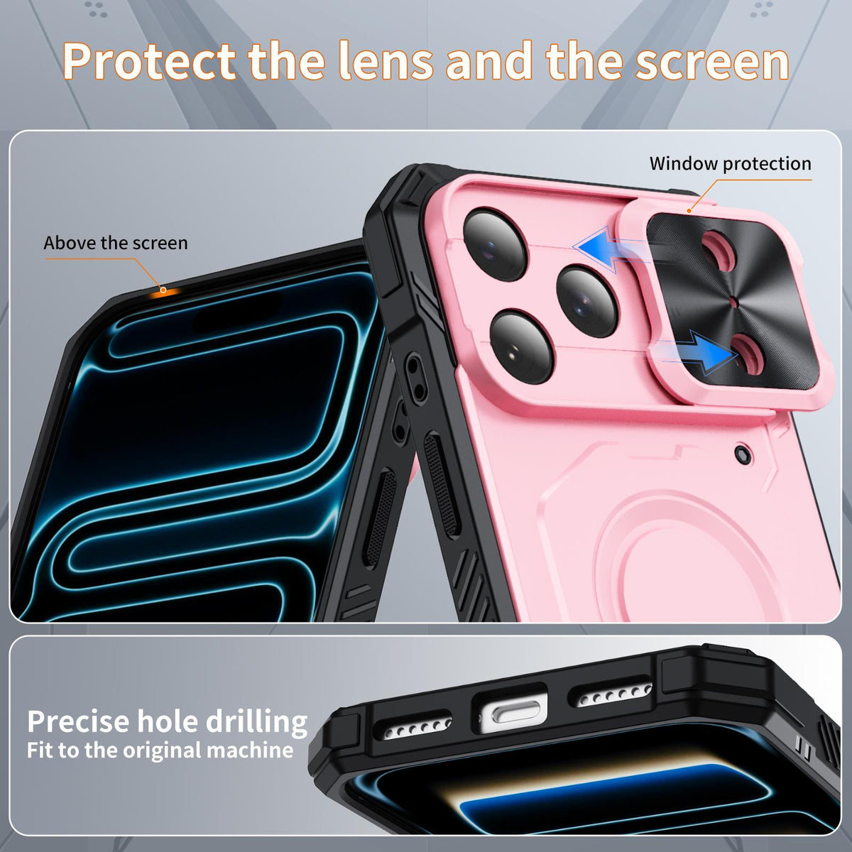 Compatible with iPhone 18 Pro Max Mecha Magnetic Sliding Camshield Phone Case - Pink