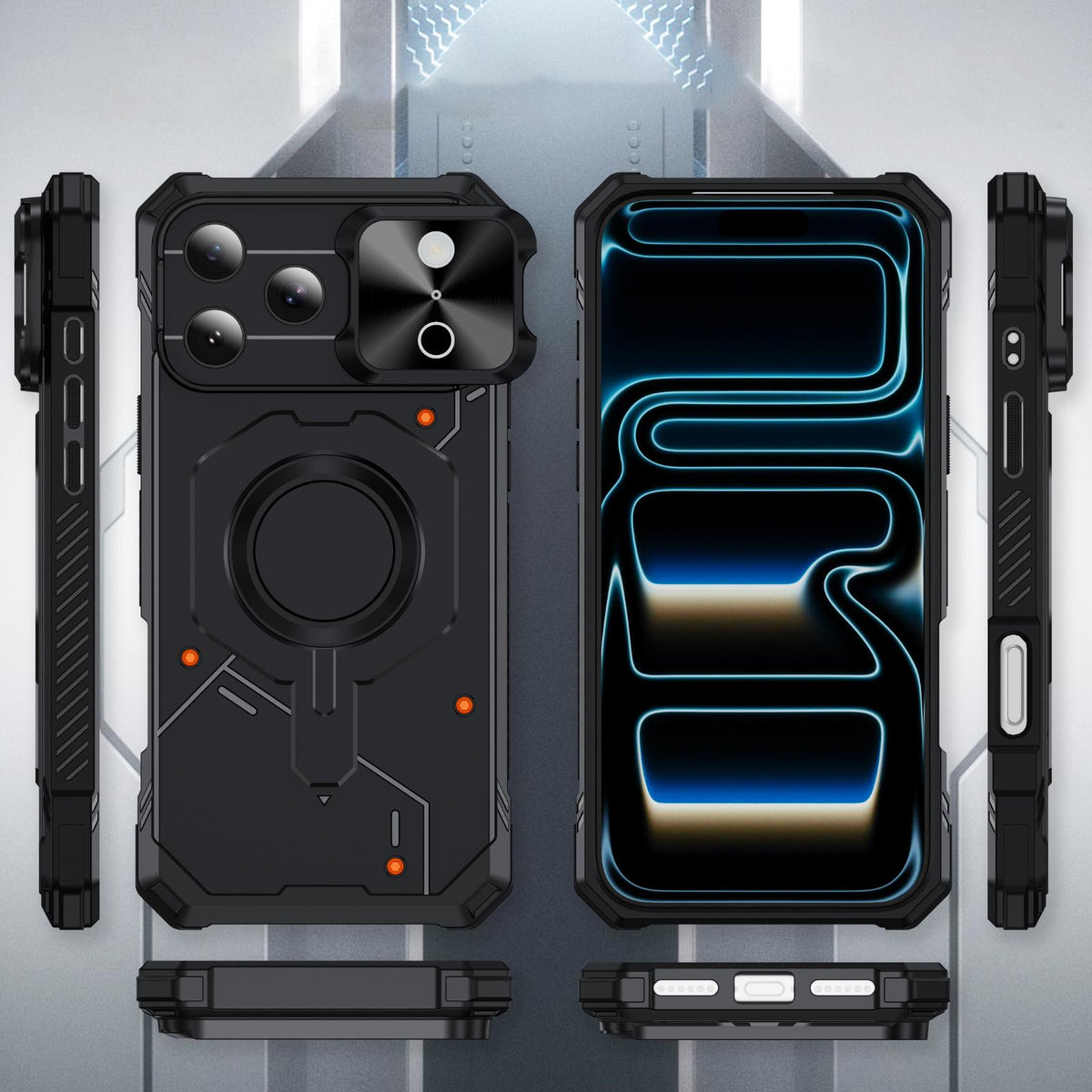 Compatible with iPhone 18 Pro Max Mecha Magnetic Sliding Camshield Phone Case - Black