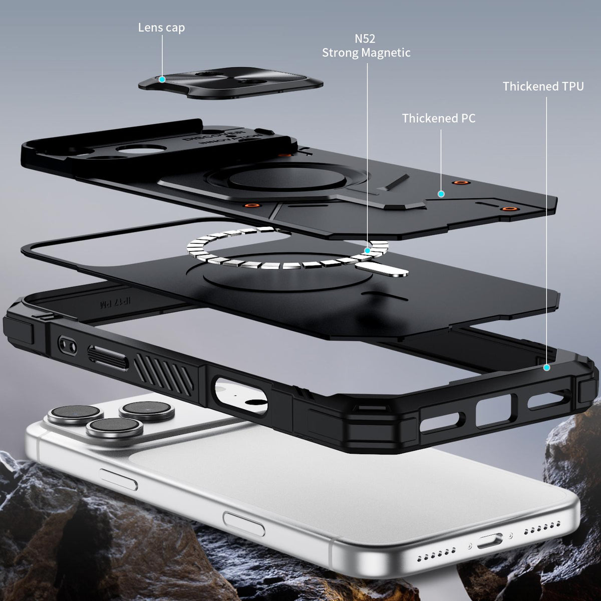 Compatible with iPhone 18 Pro Max Mecha Magnetic Sliding Camshield Phone Case - Black