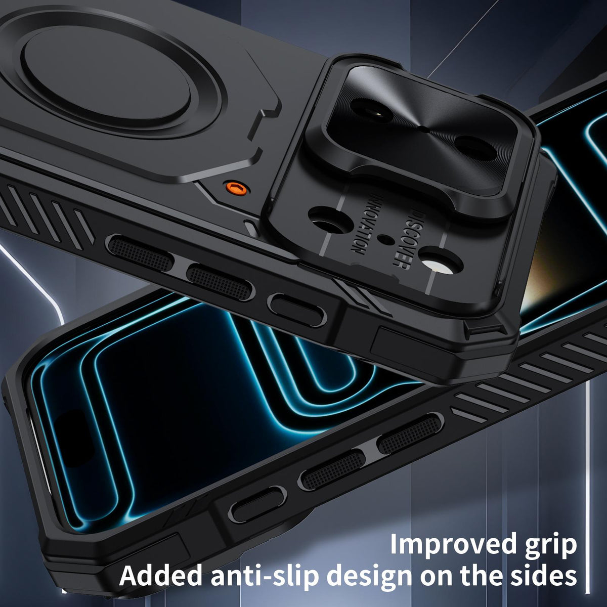 Compatible with iPhone 18 Pro Max Mecha Magnetic Sliding Camshield Phone Case - Black