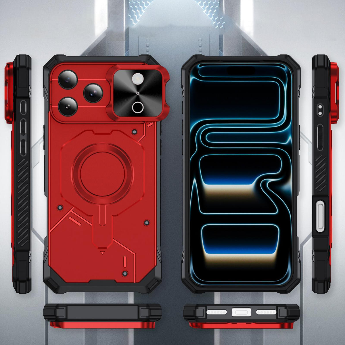 Compatible with iPhone 18 Pro Max Mecha Magnetic Sliding Camshield Phone Case - Red