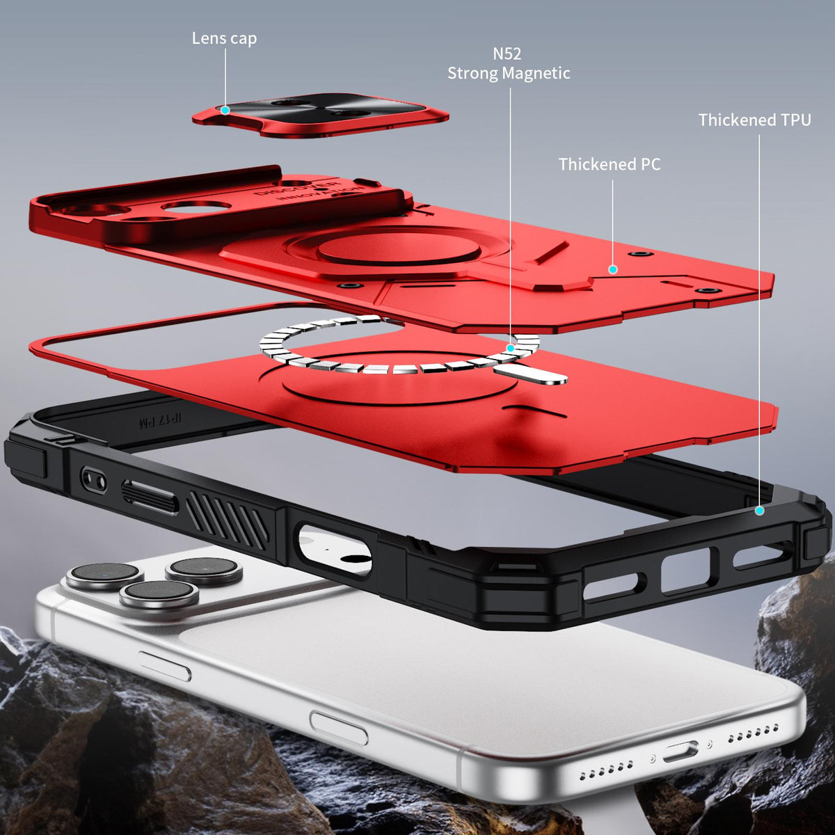 Compatible with iPhone 18 Pro Max Mecha Magnetic Sliding Camshield Phone Case - Red