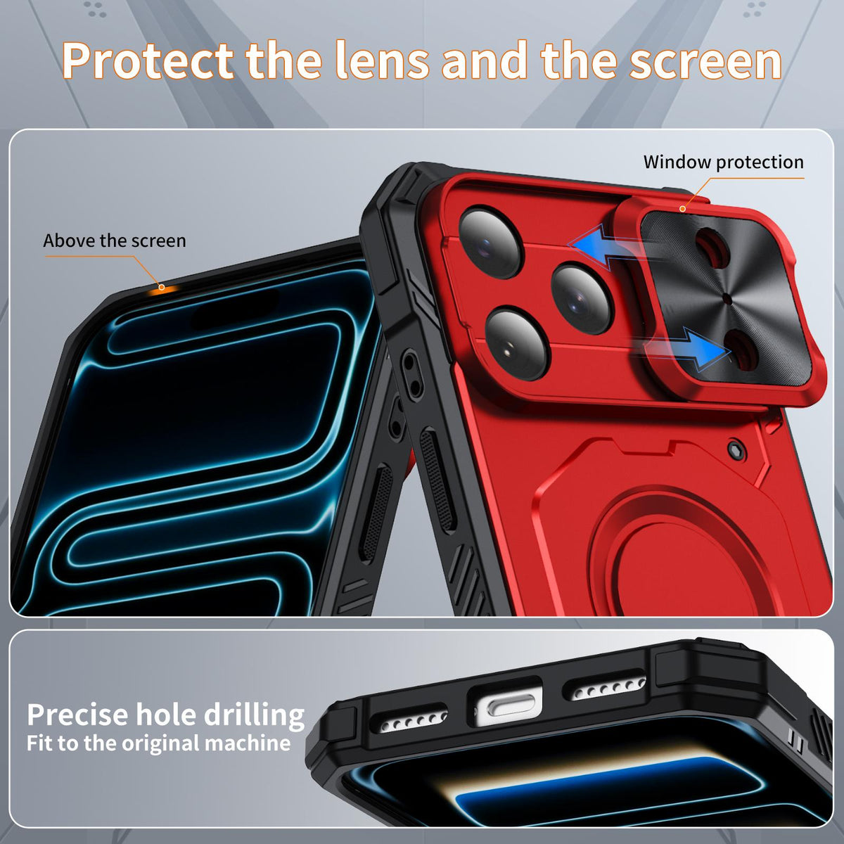 Compatible with iPhone 18 Pro Max Mecha Magnetic Sliding Camshield Phone Case - Red