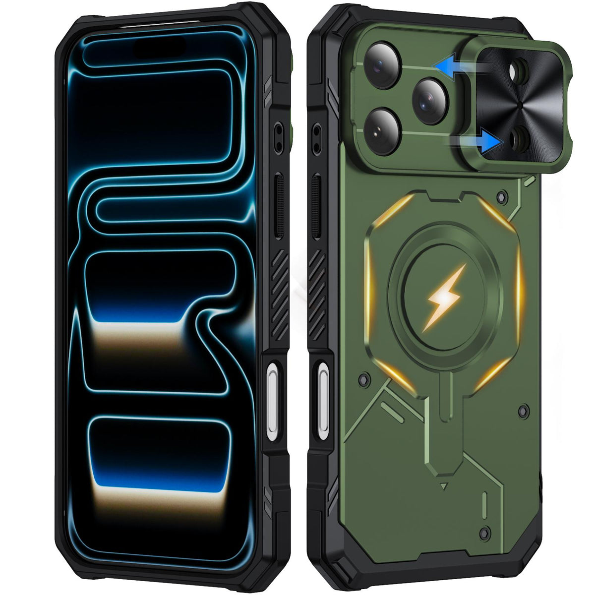 Compatible with iPhone 18 Pro Max Mecha Magnetic Sliding Camshield Phone Case - Army Green