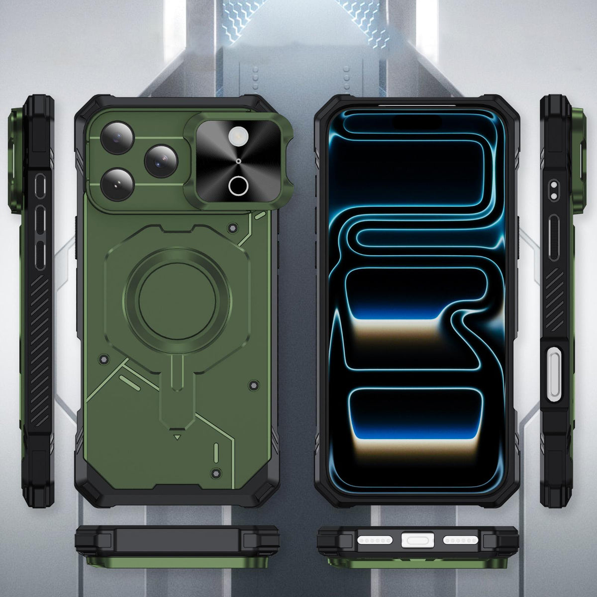 Compatible with iPhone 18 Pro Max Mecha Magnetic Sliding Camshield Phone Case - Army Green