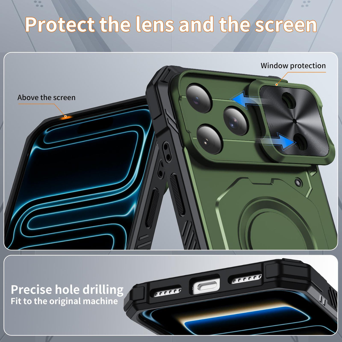 Compatible with iPhone 18 Pro Max Mecha Magnetic Sliding Camshield Phone Case - Army Green