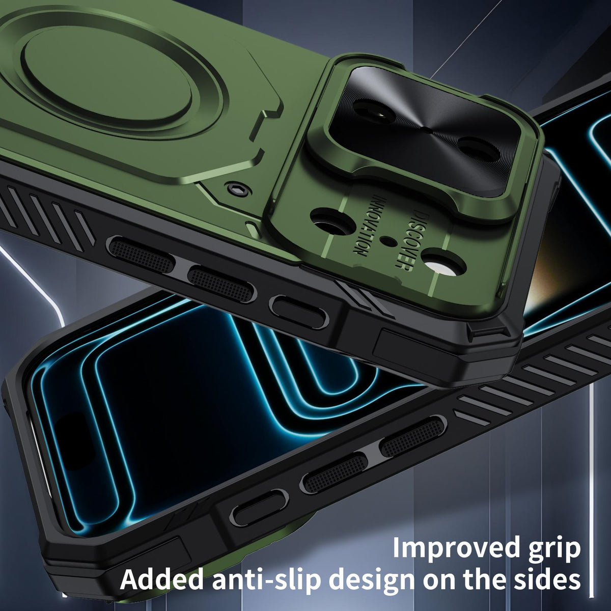 Compatible with iPhone 18 Pro Max Mecha Magnetic Sliding Camshield Phone Case - Army Green