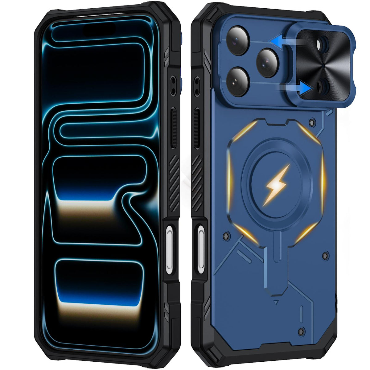 Compatible with iPhone 18 Pro Max Mecha Magnetic Sliding Camshield Phone Case - Blue