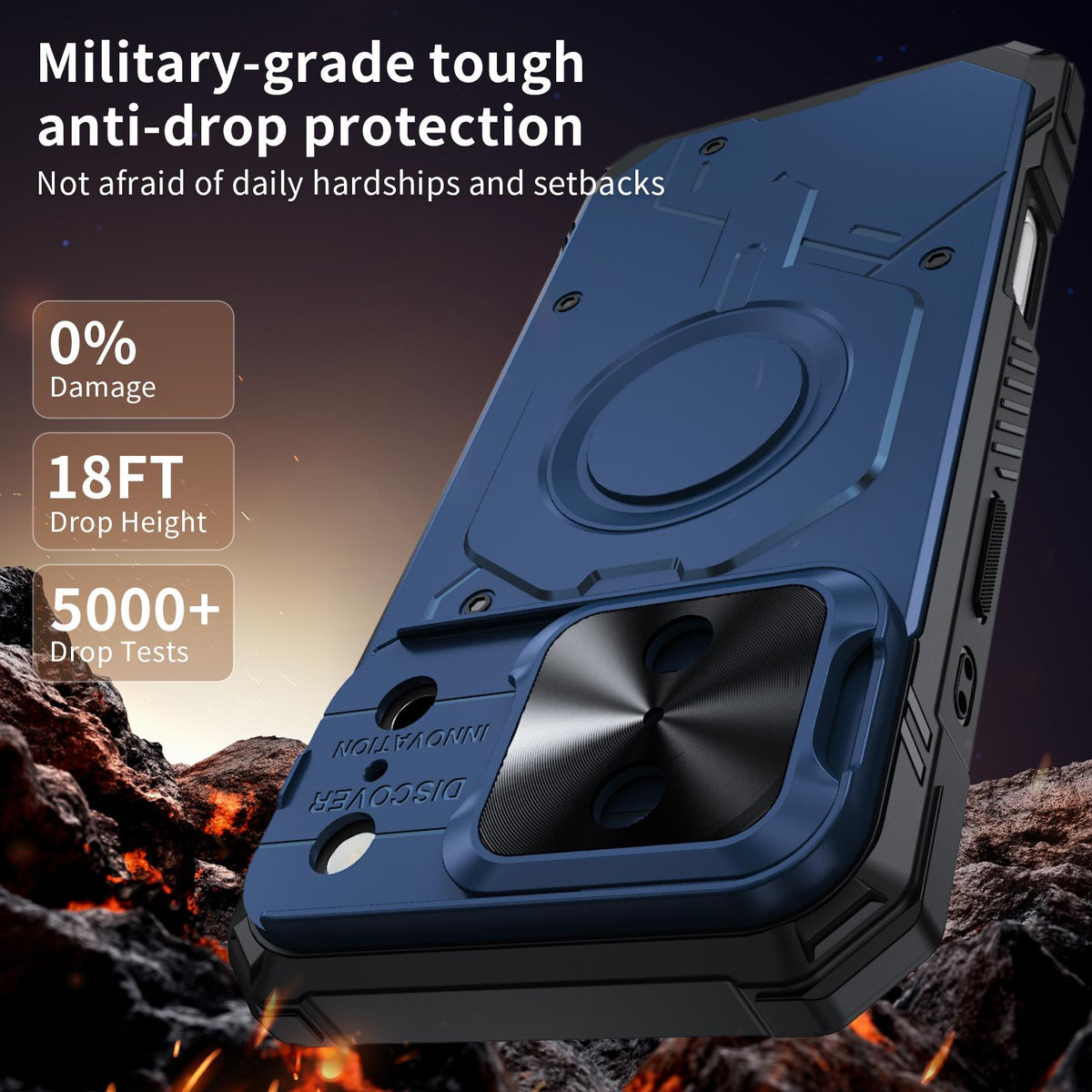 Compatible with iPhone 18 Pro Max Mecha Magnetic Sliding Camshield Phone Case - Blue