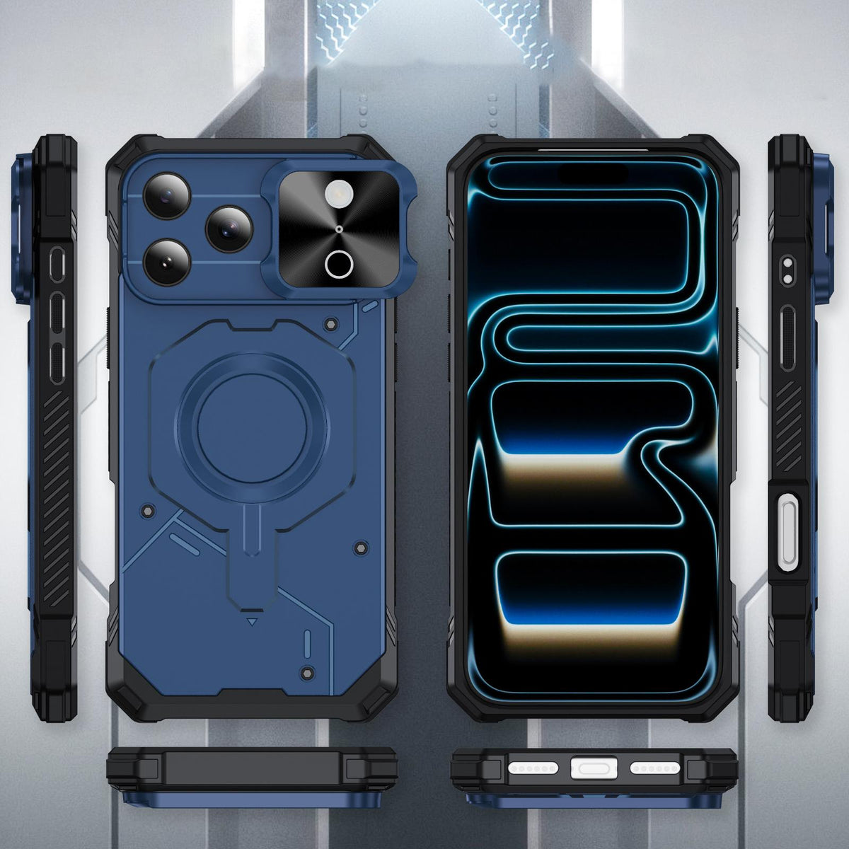 Compatible with iPhone 18 Pro Max Mecha Magnetic Sliding Camshield Phone Case - Blue