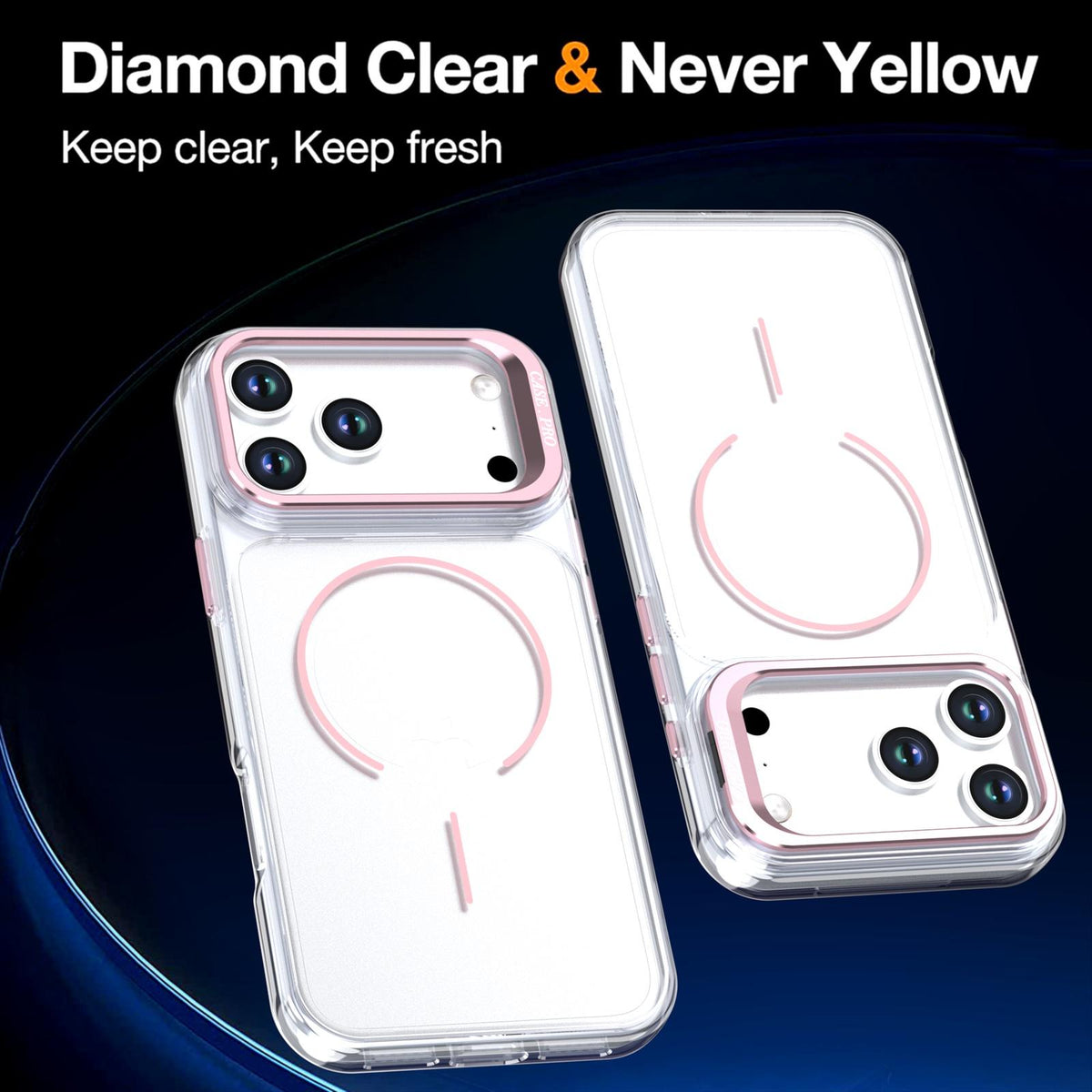 Compatible with iPhone 18 Pro Max Bright Color Clear MagSafe Lens Frame Holder Phone Case - Pink