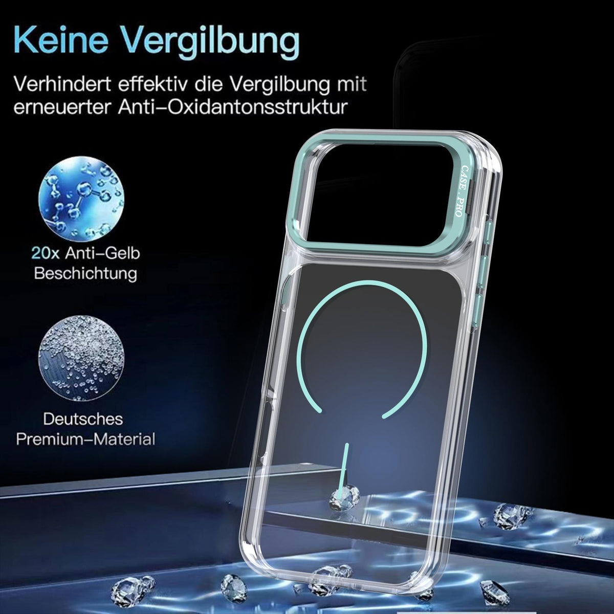 Compatible with iPhone 18 Pro Max Bright Color Clear MagSafe Lens Frame Holder Phone Case - Blue