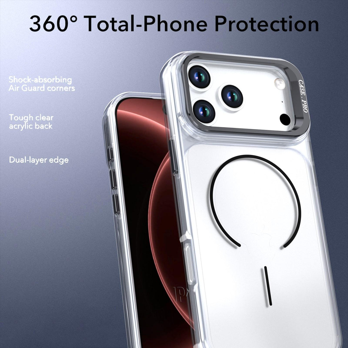 Compatible with iPhone 18 Pro Max Bright Color Clear MagSafe Lens Frame Holder Phone Case - Black