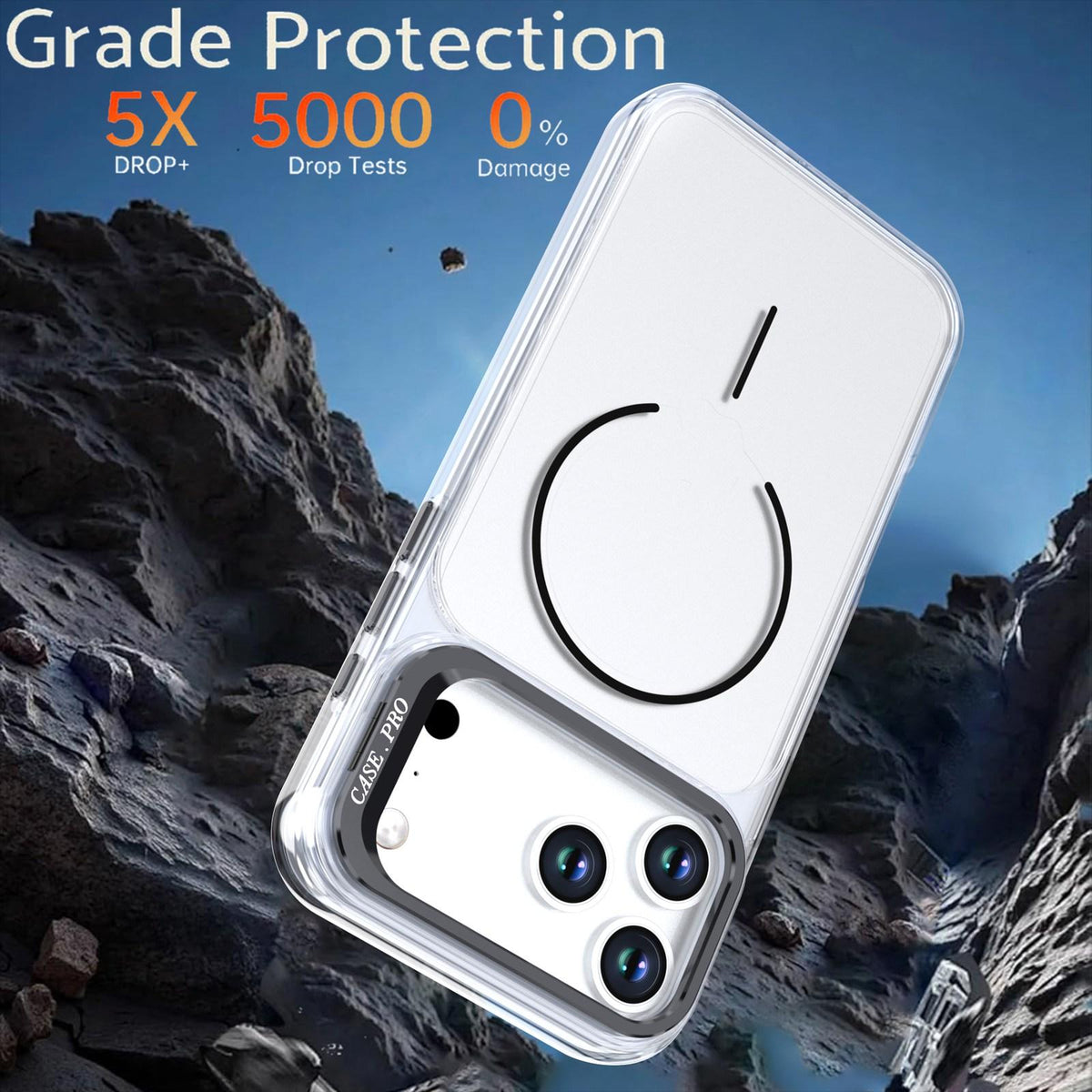 Compatible with iPhone 18 Pro Max Bright Color Clear MagSafe Lens Frame Holder Phone Case - Black