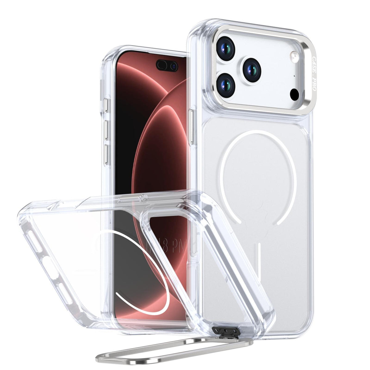 Compatible with iPhone 18 Pro Max Bright Color Clear MagSafe Lens Frame Holder Phone Case - White