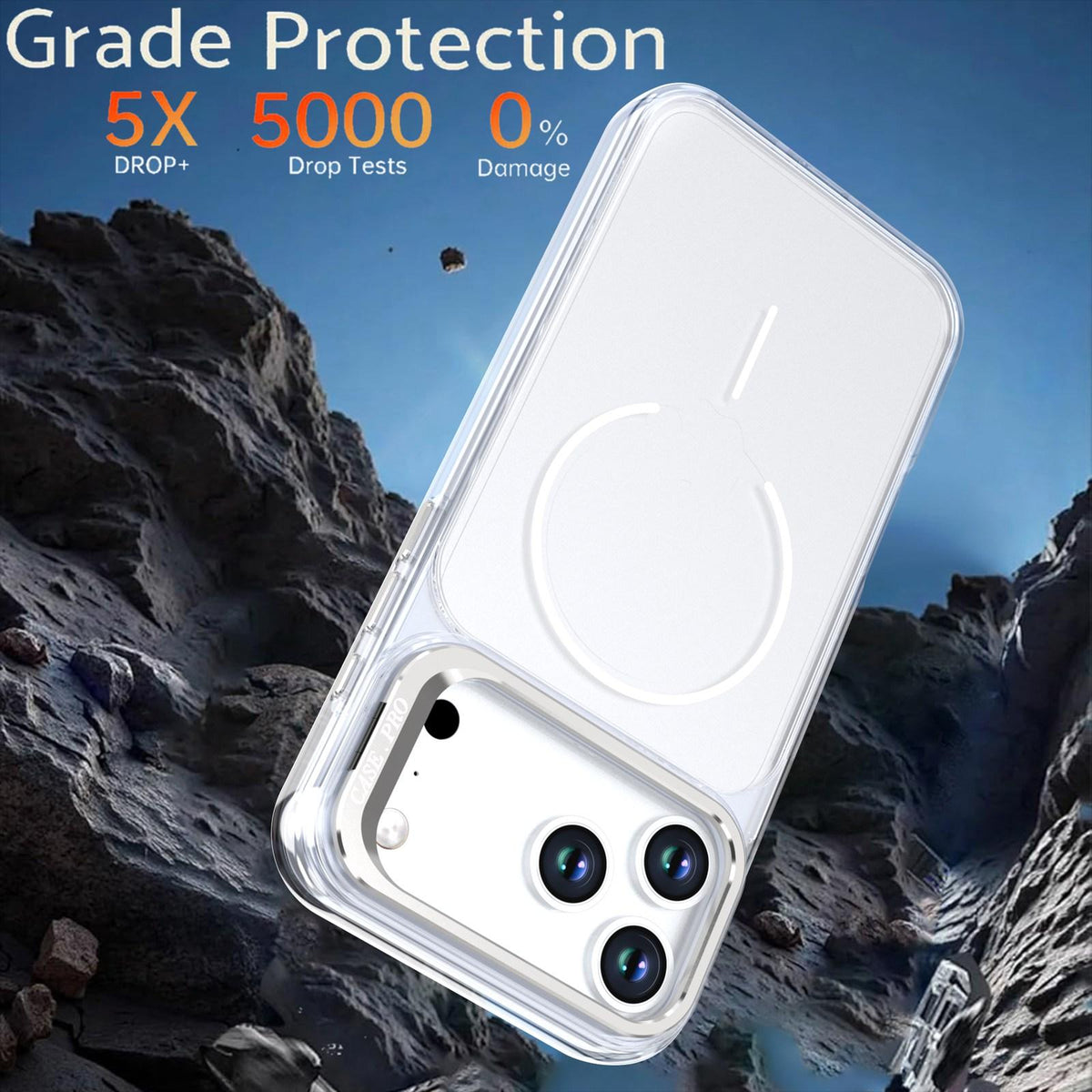 Compatible with iPhone 18 Pro Max Bright Color Clear MagSafe Lens Frame Holder Phone Case - White