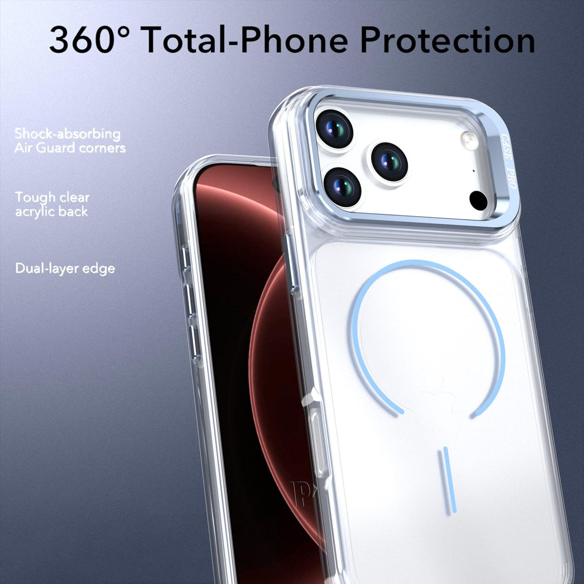 Compatible with iPhone 18 Pro Max Bright Color Clear MagSafe Lens Frame Holder Phone Case - Light Blue