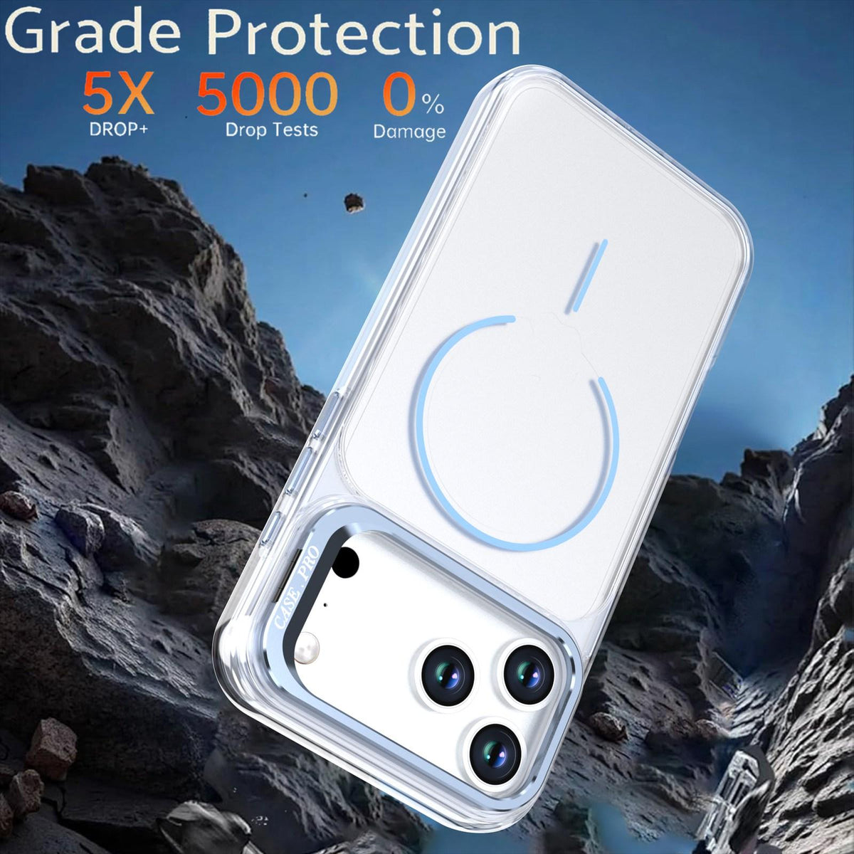 Compatible with iPhone 18 Pro Max Bright Color Clear MagSafe Lens Frame Holder Phone Case - Light Blue