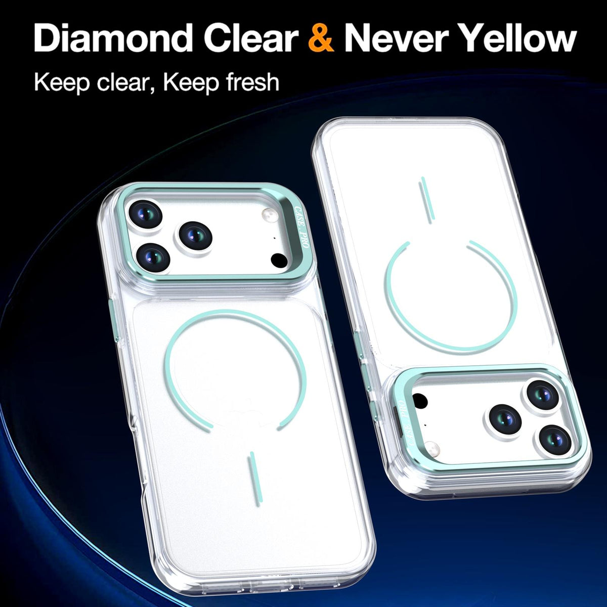Compatible with iPhone 18 Pro Bright Color Clear MagSafe Lens Frame Holder Phone Case - Blue