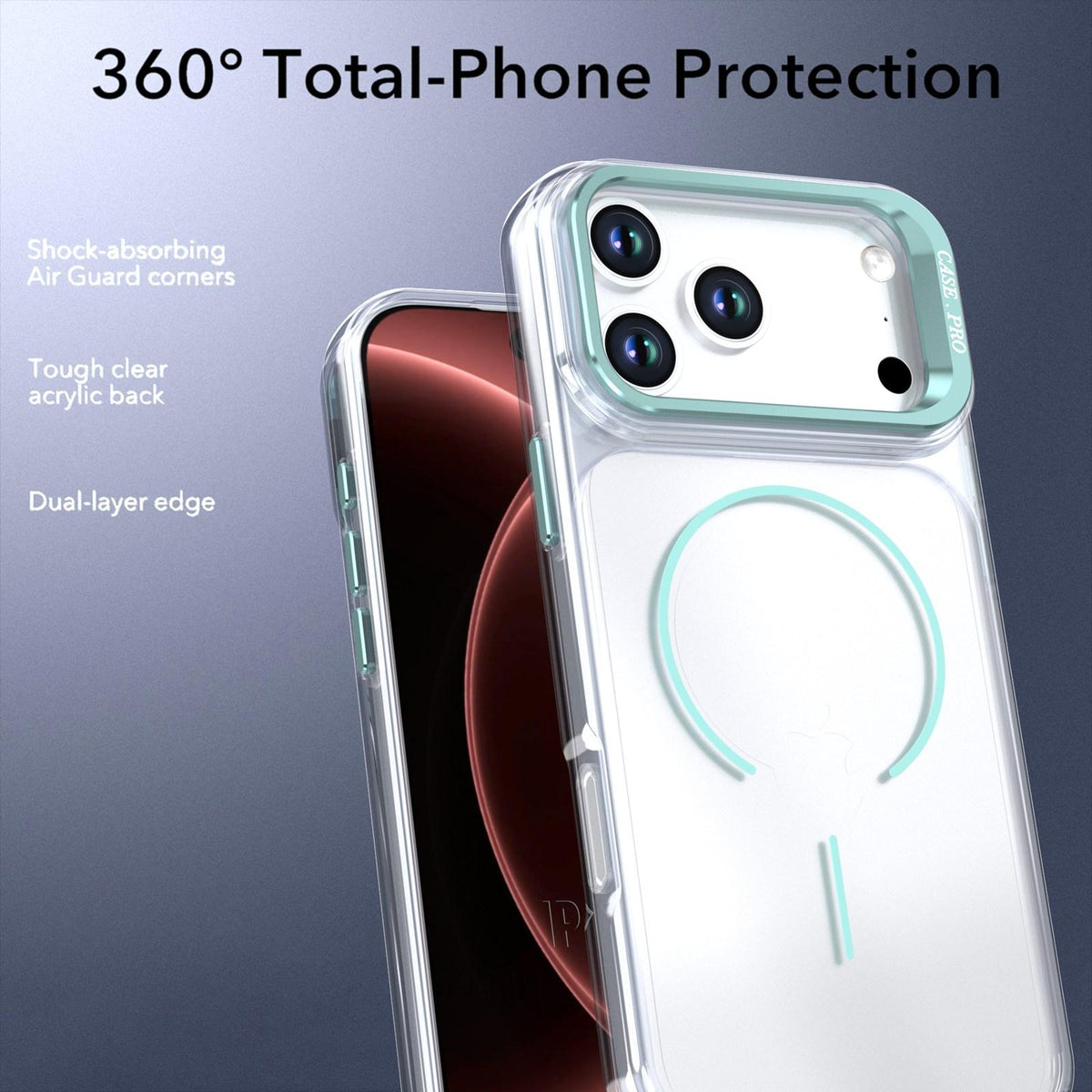 Compatible with iPhone 18 Pro Bright Color Clear MagSafe Lens Frame Holder Phone Case - Blue