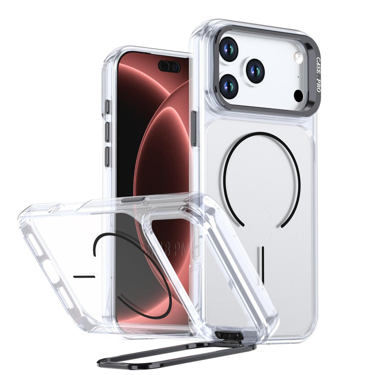 Compatible with iPhone 18 Pro Bright Color Clear MagSafe Lens Frame Holder Phone Case - Black