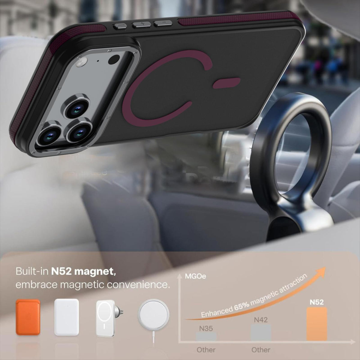 Compatible with iPhone 18 Pro Max Dual Color Skin Feel Magnetic Phone Case - Wine Red